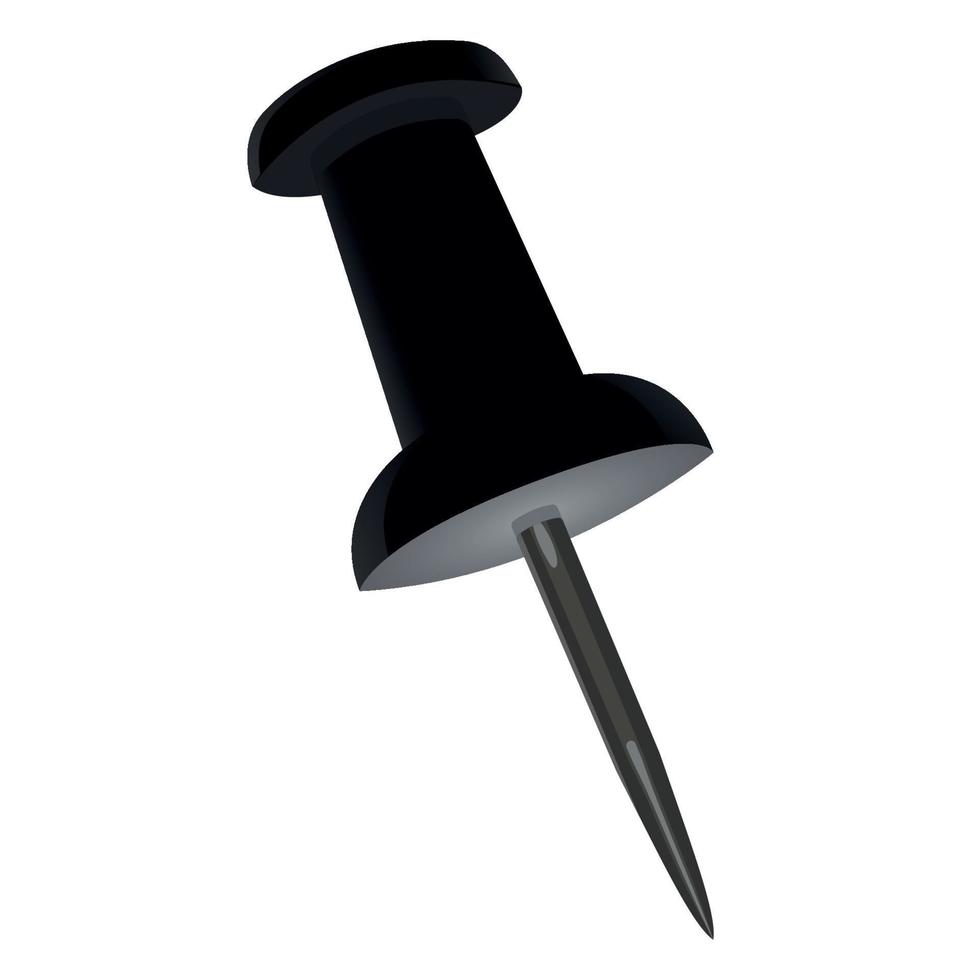 Black push pin isolated on white background. Single 3D mockup office pin. Vector illustration