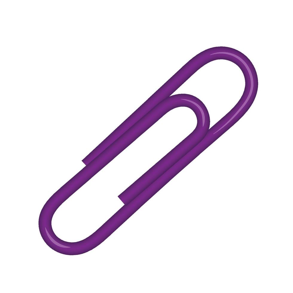 3d realistic vector purple metal paper clip. Isolated on white background. Editable vector illutration