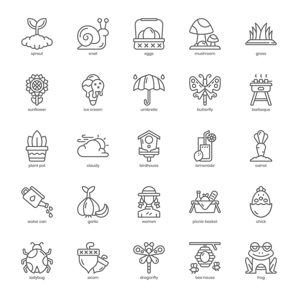 Spring Season icon pack for your website design, logo, app, UI. Spring Season icon outline design. Vector graphics illustration and editable stroke.