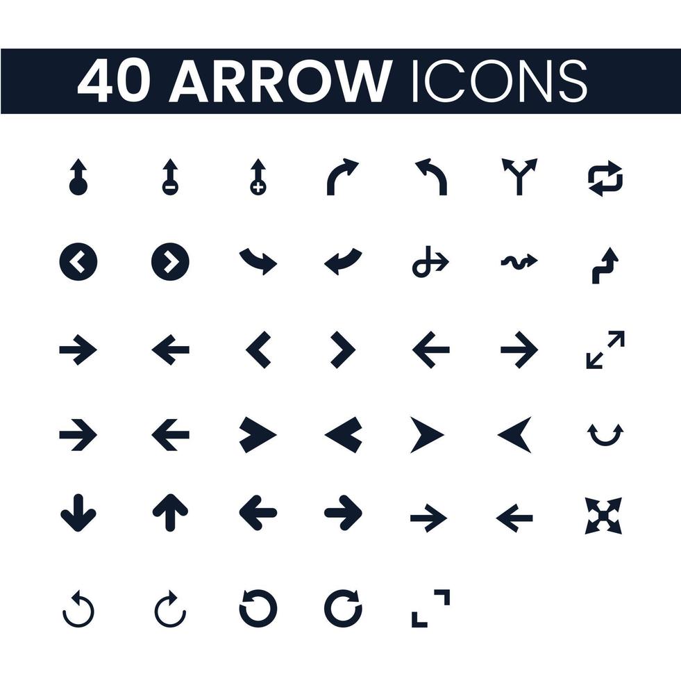 40 Arrow Icons Set. Arrow Icons Pack. Collection of Icons. Editable vector stroke.