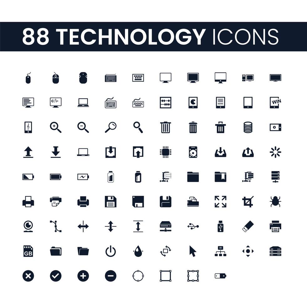 88 iconos de tecnología establecidos. paquete de iconos de tecnología. colección de iconos. trazo vectorial editable vector