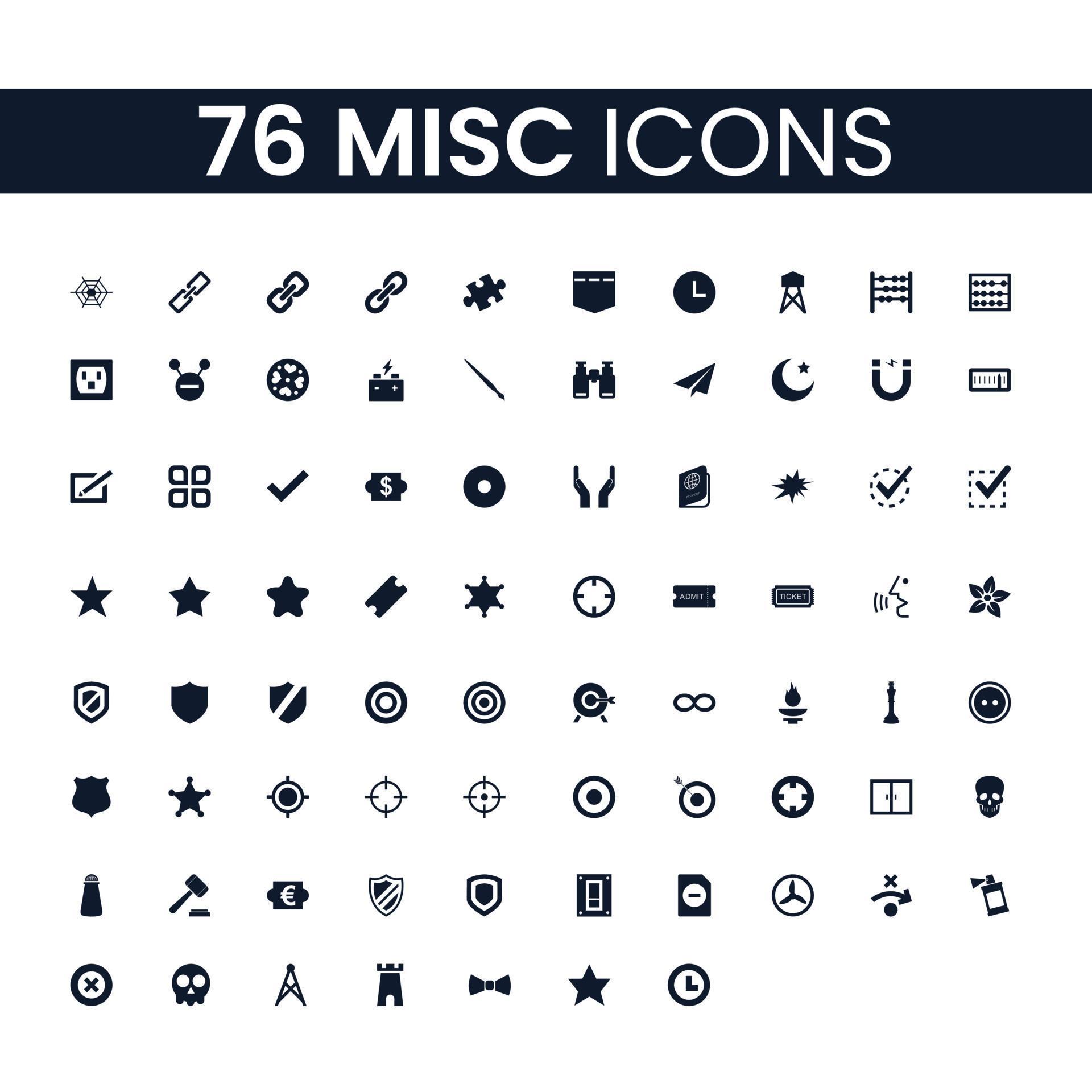 76 Miscellaneous Icons Set. Miscellaneous Icons Pack. Collection of ...