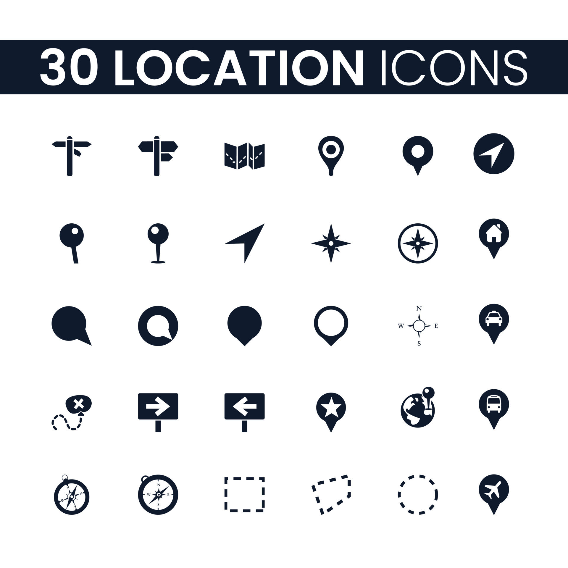 30 Location Icons Set. Location Icons Pack. Collection of Icons ...