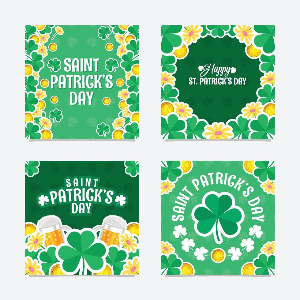 St. Patrick's Day Green Clover Social Media Posts vector