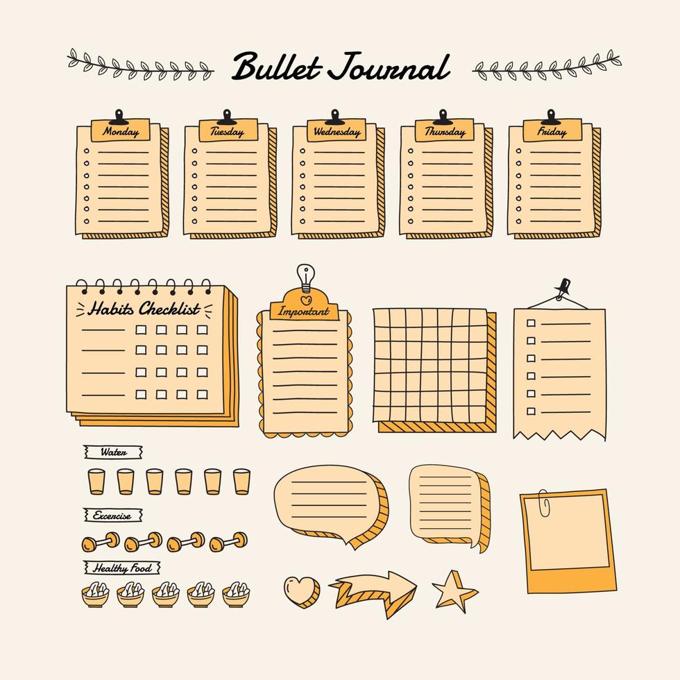 Classic Monochrome Hand drawn Bullet Journal vector