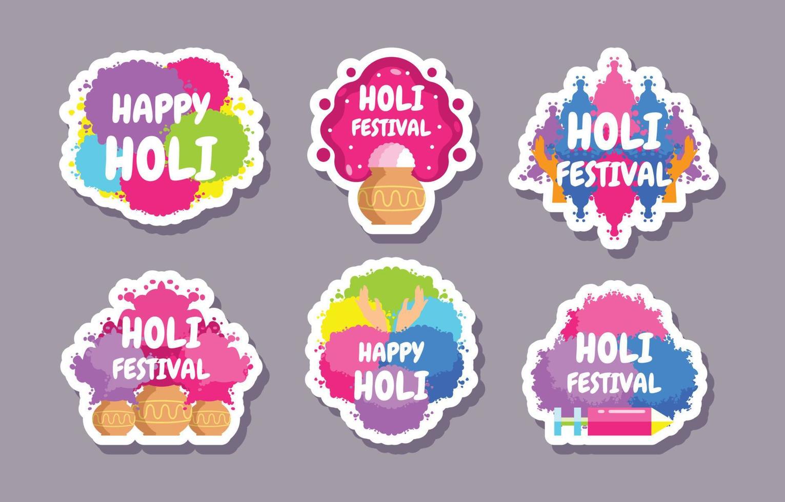 colección de pegatinas del festival de holi feliz vector