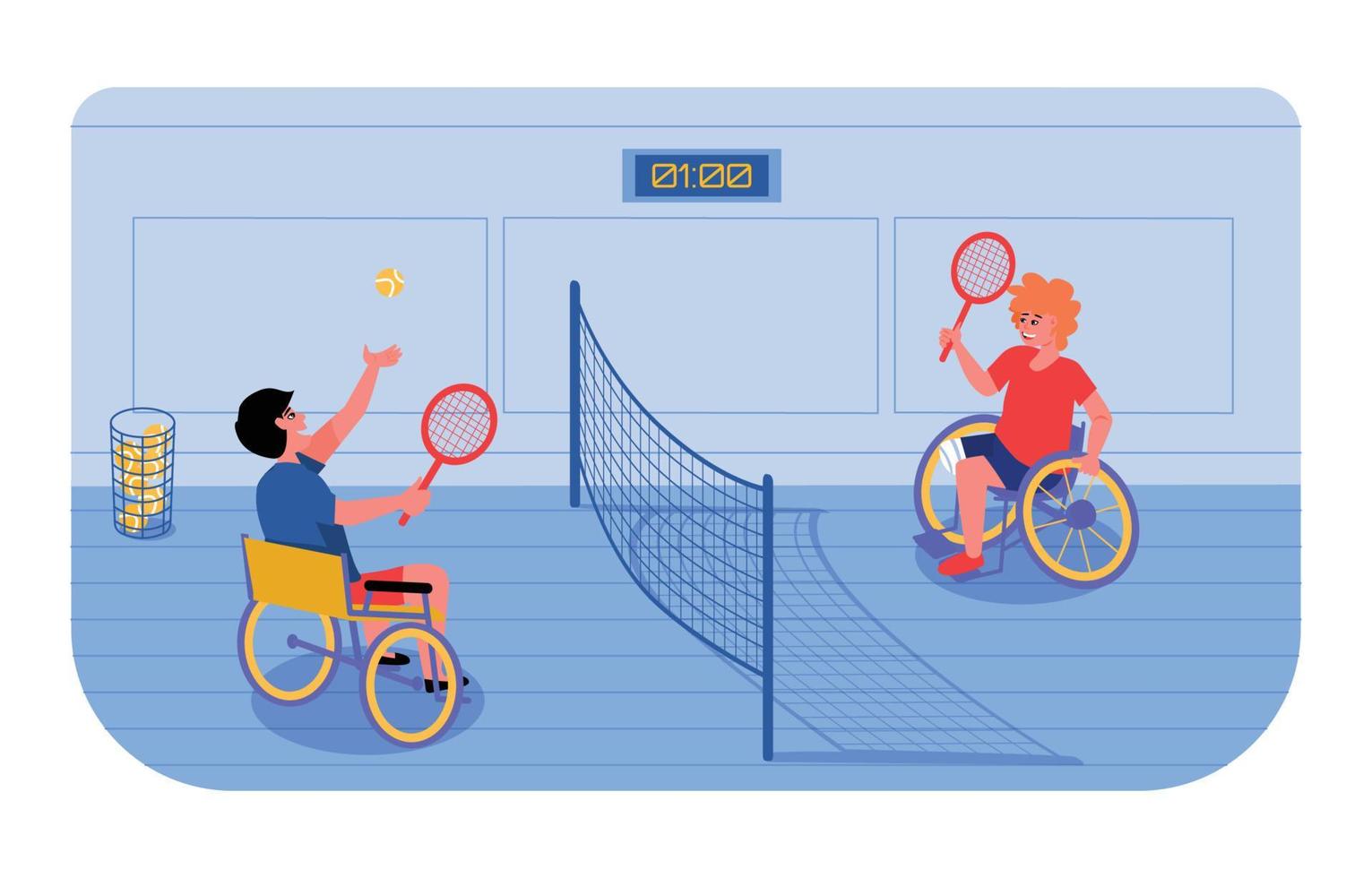 Two Disabled Tennis Athlete in a Match vector