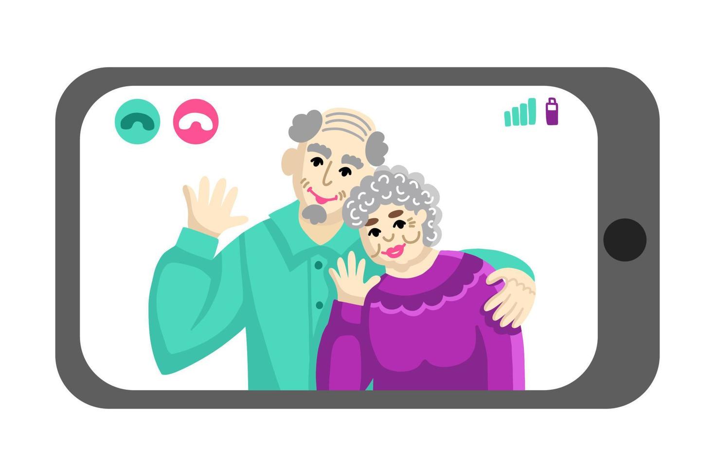 Parents call their children by video link. Grandparents call their grandchildren through a smartphone app vector