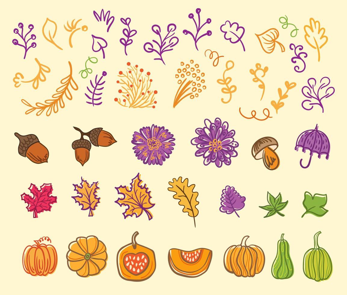 elementos dibujados a mano. conjunto de otoño. ilustración vectorial vector