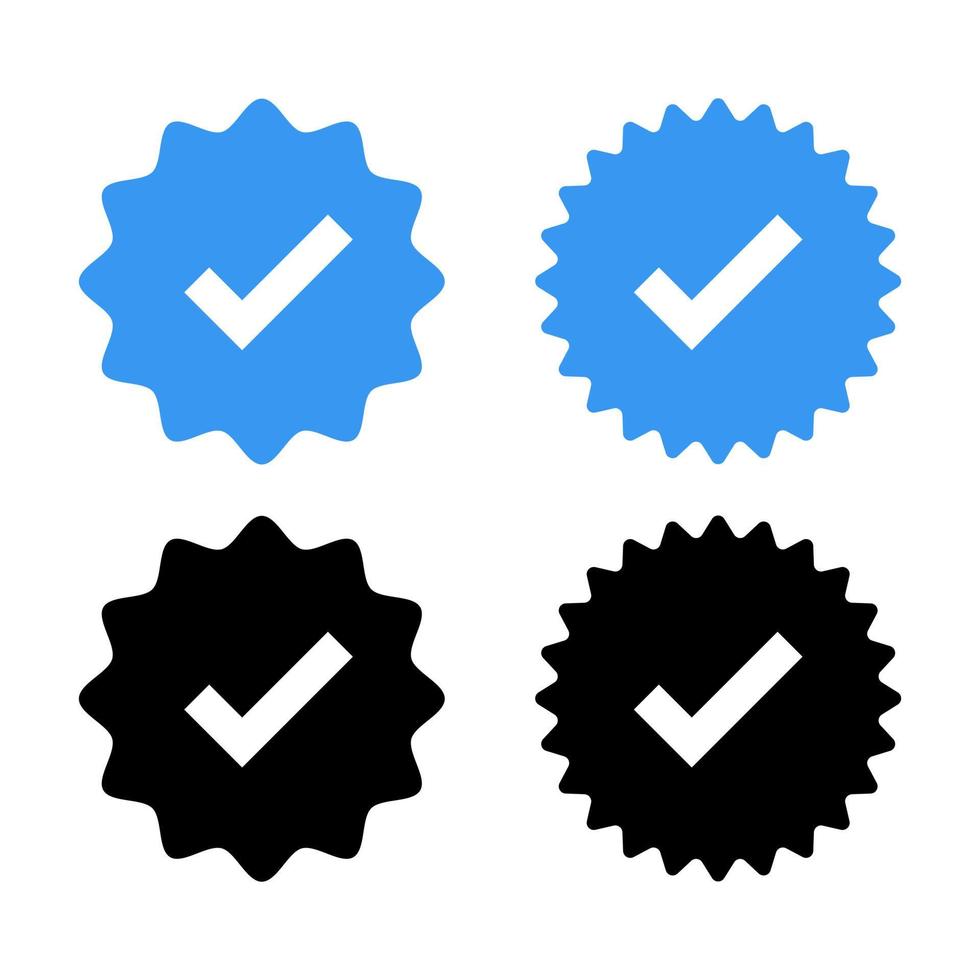 Ilustración de vector plano de placa verificada. Adecuado para elementos de diseño de cuentas de redes sociales verificadas, cuentas de figuras públicas y auténticas reconocidas a nivel mundial. etiqueta de insignia de marca de verificación azul.