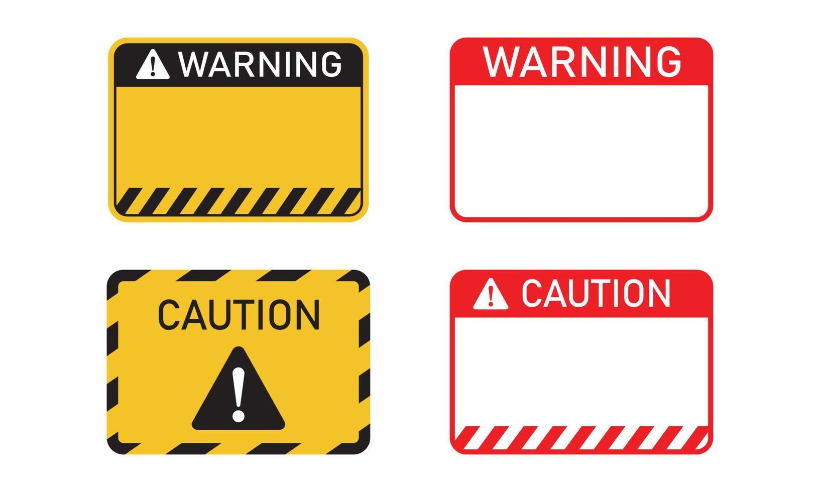 etiqueta en blanco del conjunto de plantillas de etiqueta de advertencia y precaución. Adecuado para el elemento de diseño de la advertencia de área de peligro, tenga cuidado con la etiqueta de precaución y la información de la señal de riesgo. vector