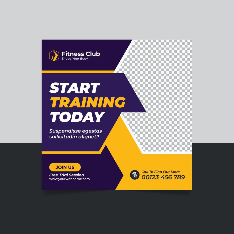 Fitness gym promotion social media post web banner square flyer template design vector