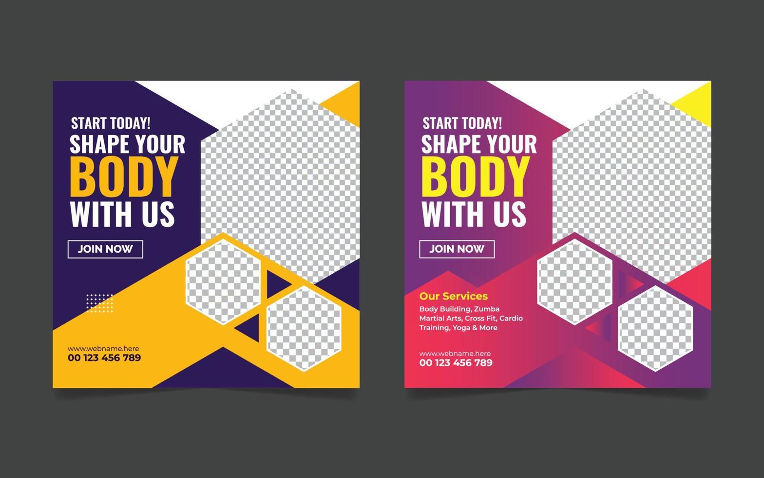 Fitness gym promotion social media post web banner square flyer template design vector