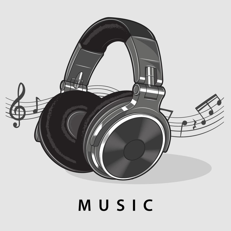 diseño de camiseta de auriculares. dibujados auriculares musicales. vector