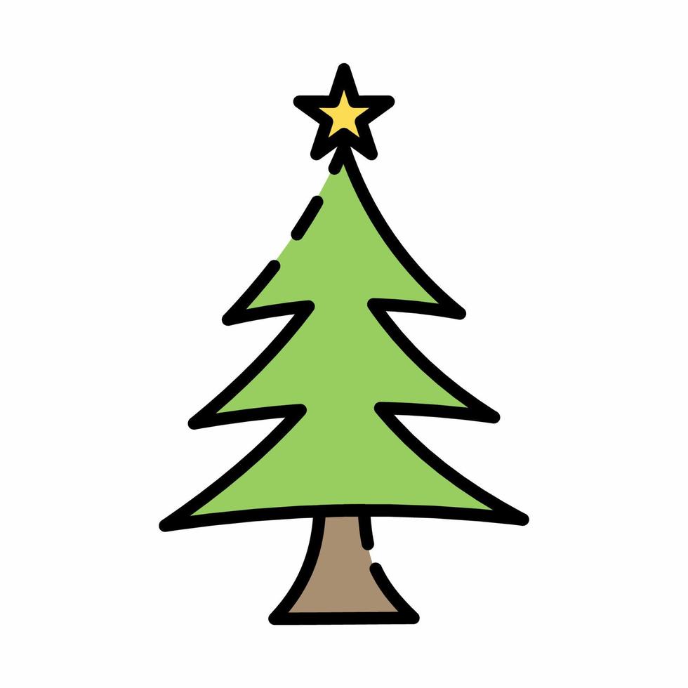 Christmas Tree Icon in Flat Line Style vector