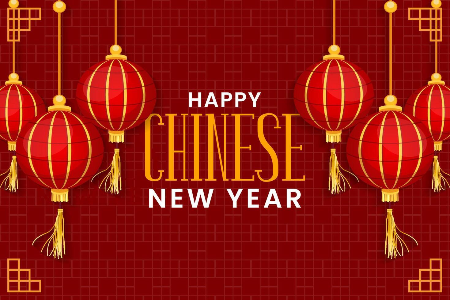 happy chinese new year background with red lantern vector