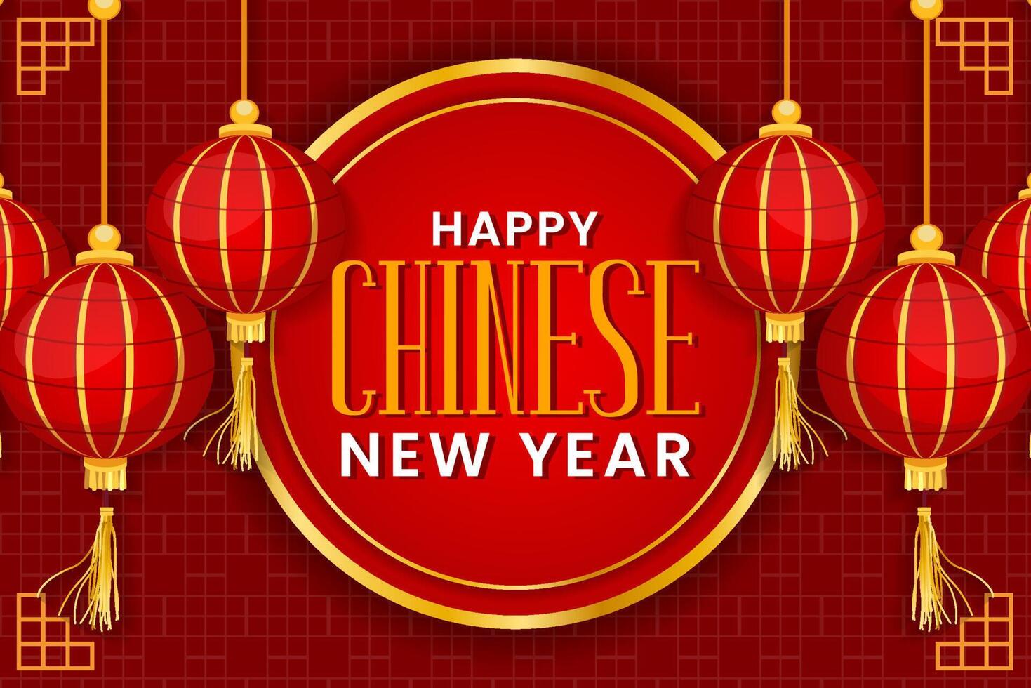 happy chinese new year background with red lantern vector