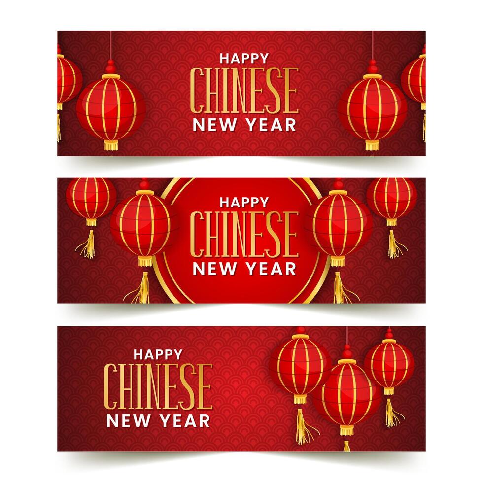 happy chinese new year background with red lantern vector