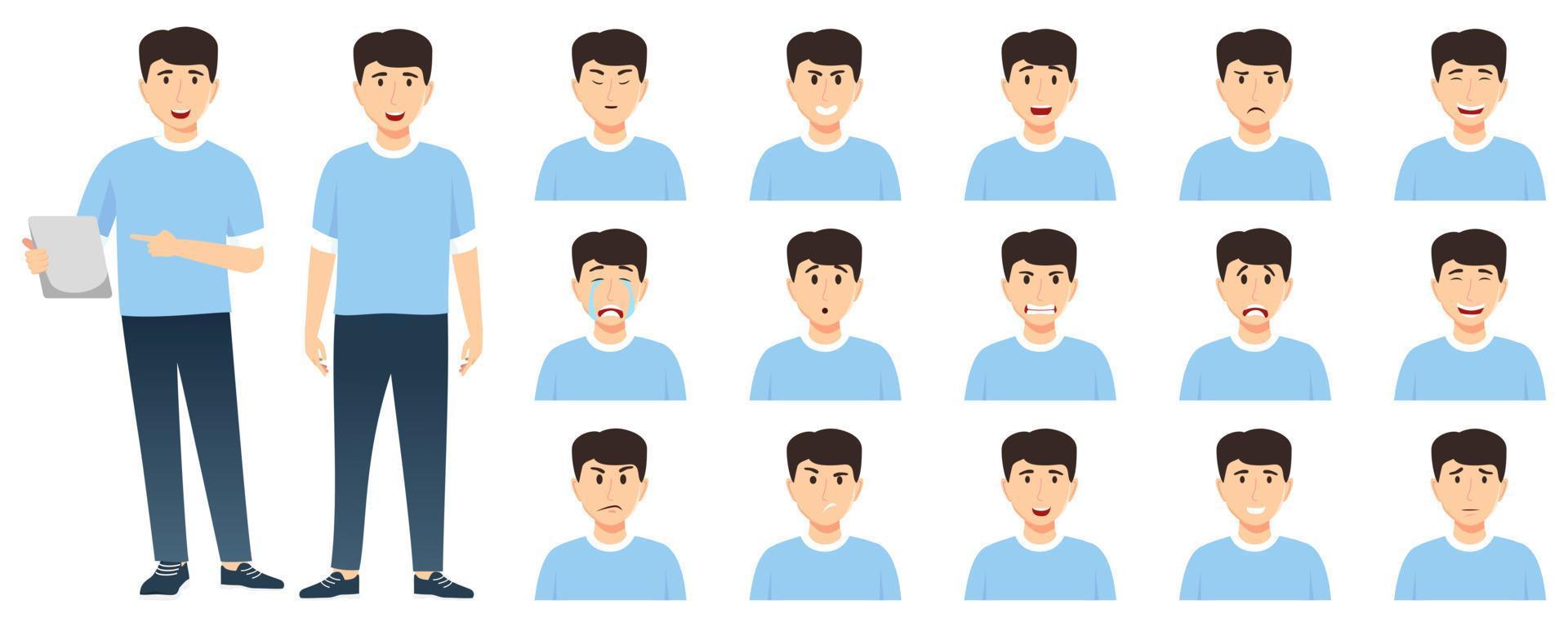 El empresario estableció un avatar con diferentes expresiones faciales y emociones enojado llorar feliz infeliz triste emocionado alegre aislado vector