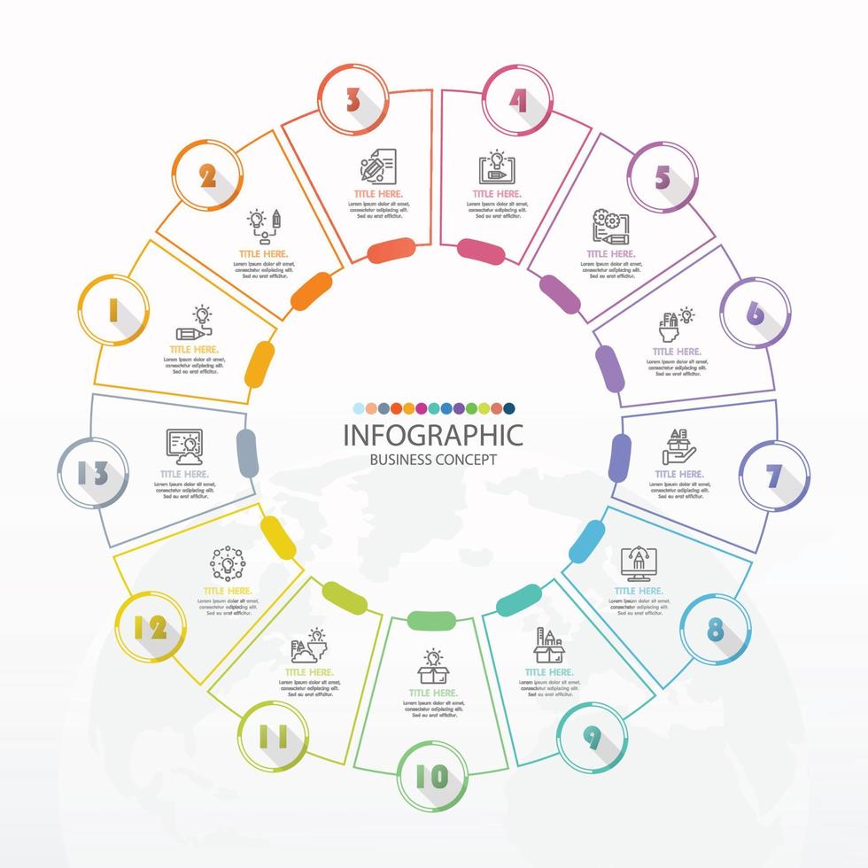 Basic circle infographic template with 13 steps. vector