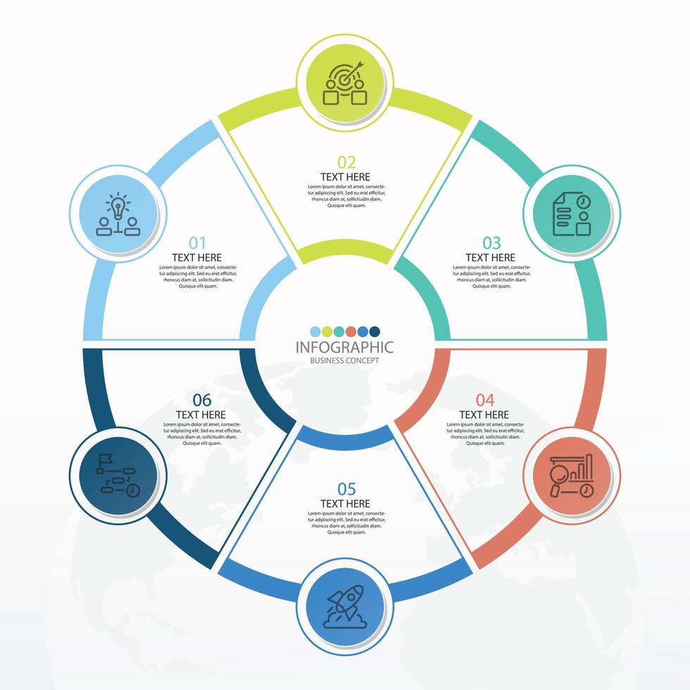 Basic circle infographic template with 6 steps. vector