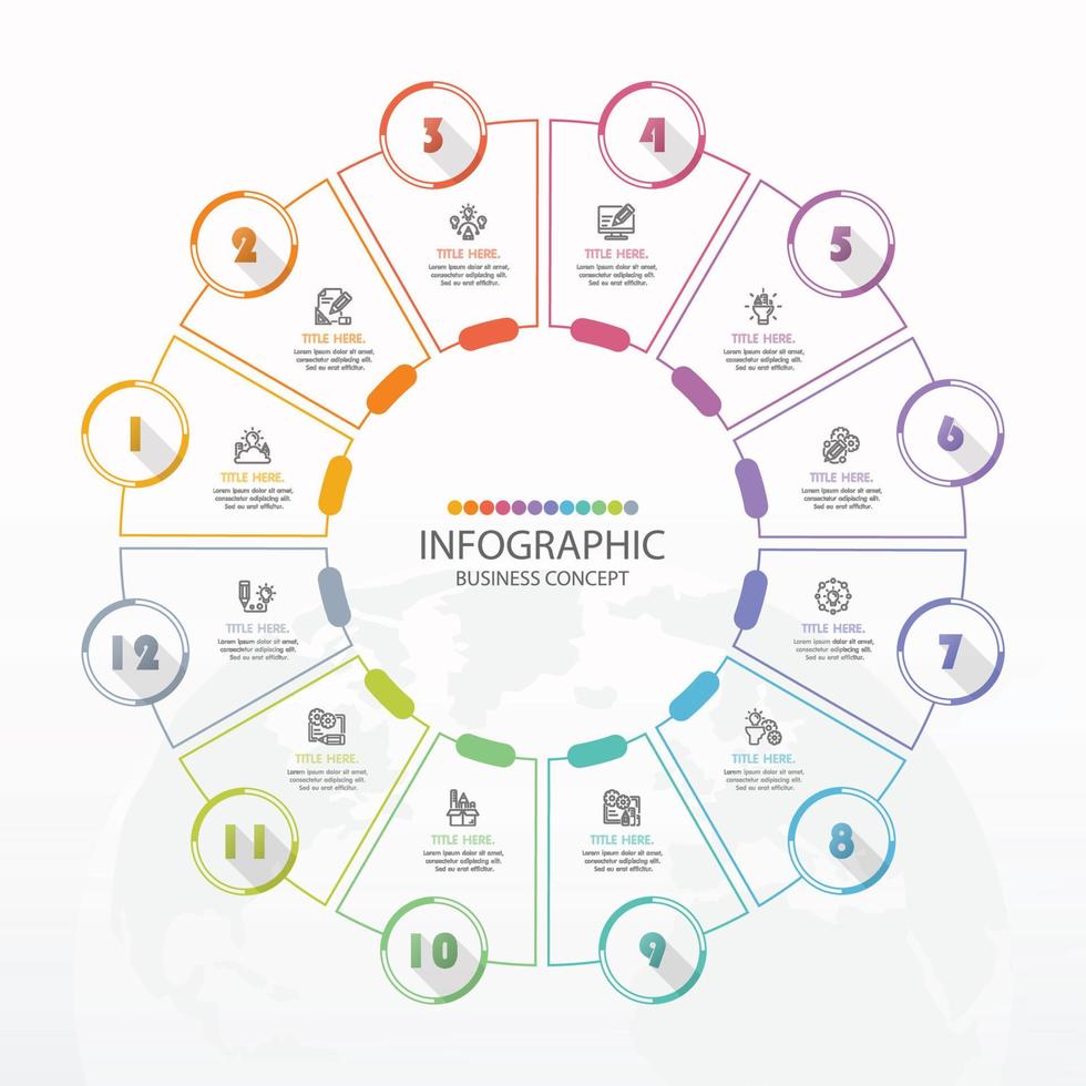 Basic circle infographic template with 12 steps. vector