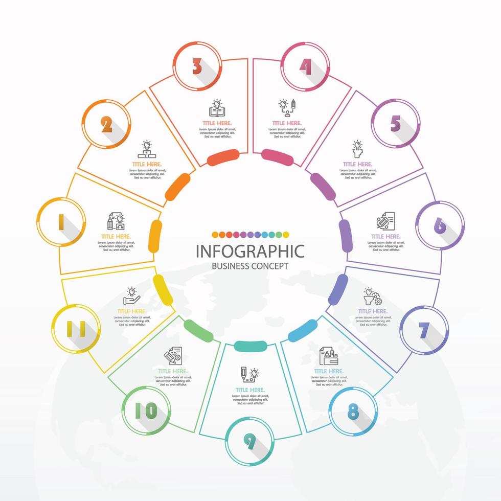 Basic circle infographic template with 11 steps. vector