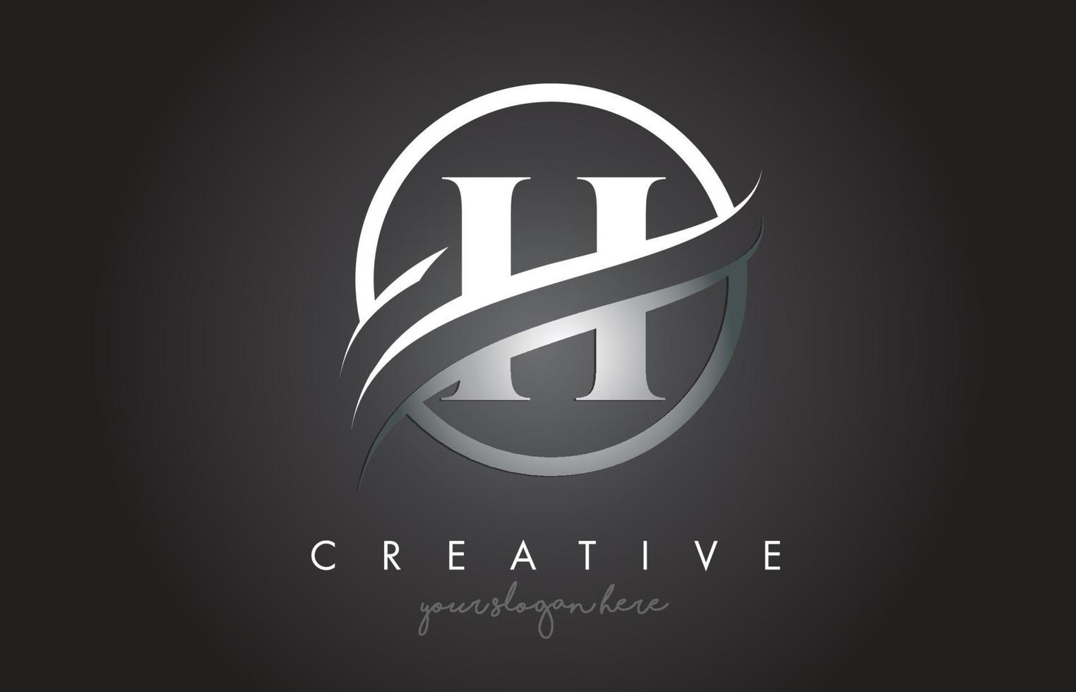 H Letter Logo Design with Circle Steel Swoosh Border and Creative Icon Design. vector