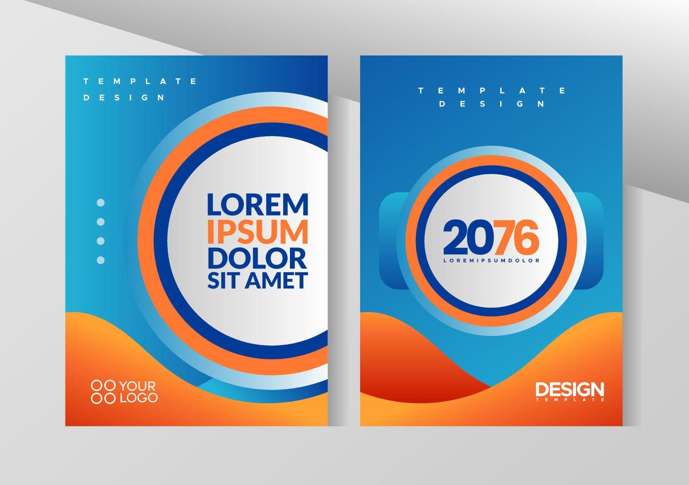 Flyer brochure design, business cover size A4 template, geometric rounded blue and orange color vector