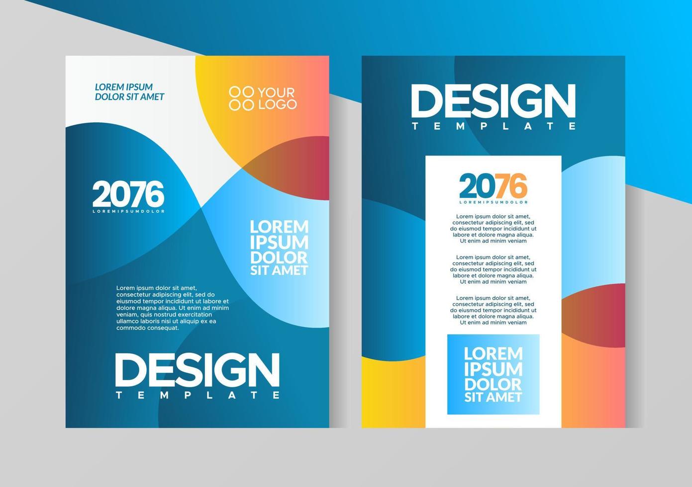 Diseño de folleto de volante, plantilla de tamaño de portada empresarial a4, onda geométrica de color azul y naranja. vector