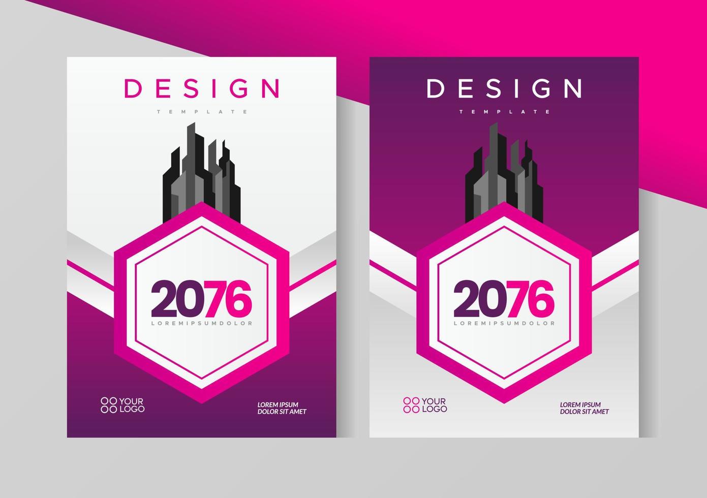 Flyer brochure design, business cover size A4 template, geometric hexagon purple and pink color vector