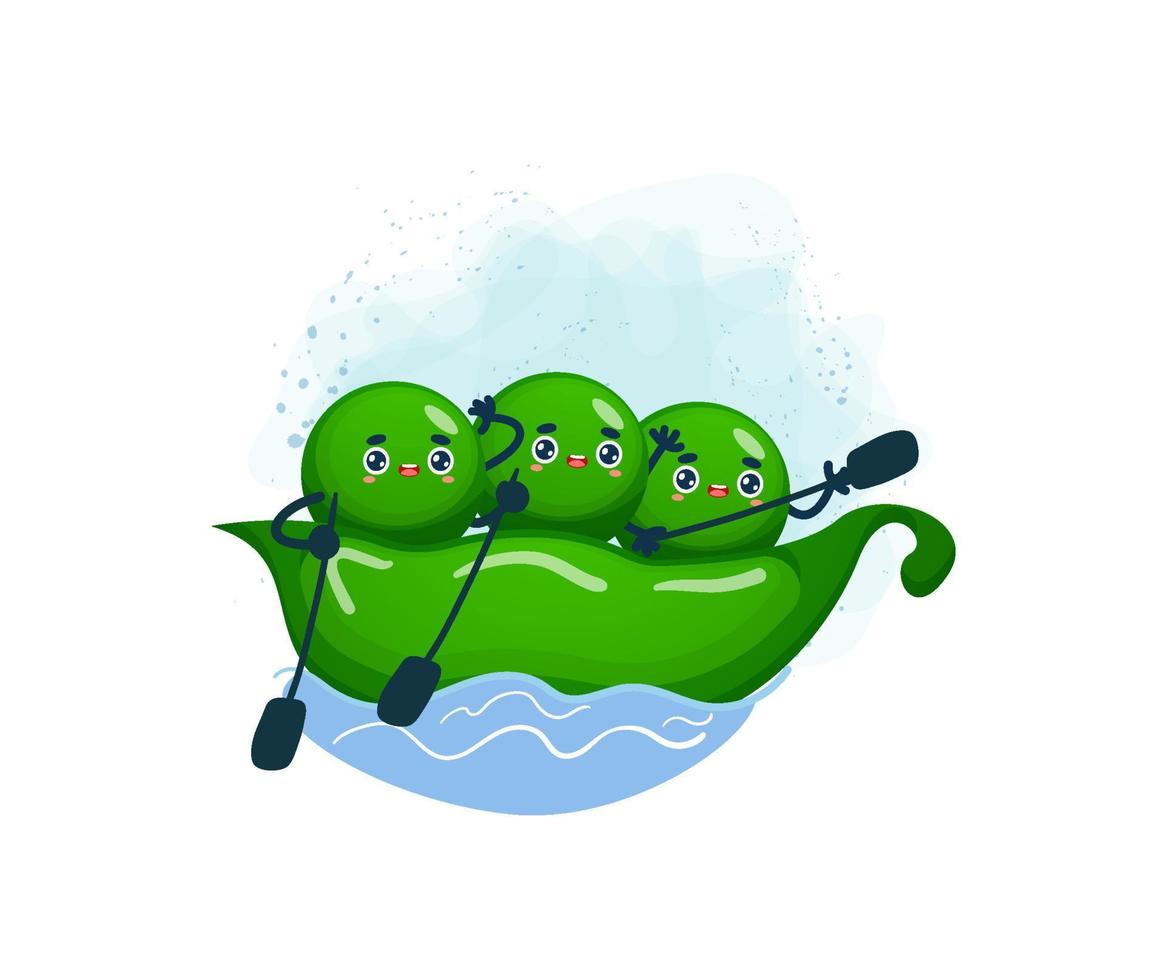 Lindo personaje de dibujos animados de amigos de guisantes verdes felices vector premium