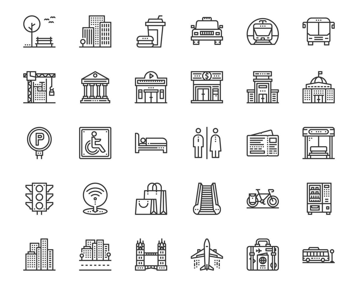 elementos iconos de la ciudad y la calle, parque, ciudad, edificio, vector