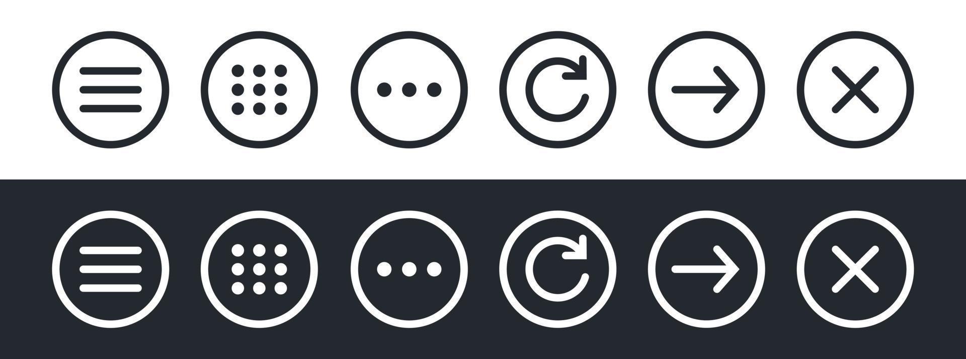 Set of website navigation menu icons. Hamburger menu symbol. Flat website menu icons with rounded and sharp edges. Vector illustration EPS10.