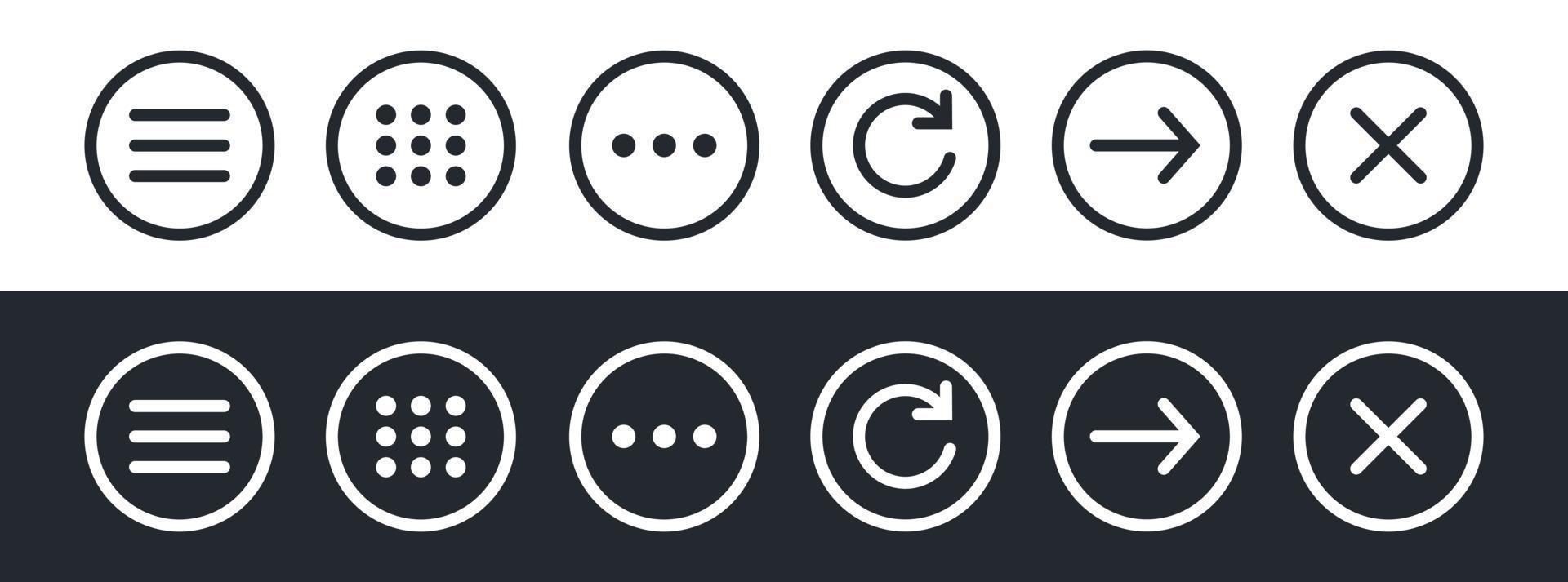 Set of website navigation menu icons. Hamburger menu symbol. Flat website menu icons with rounded and sharp edges. Vector illustration EPS10.