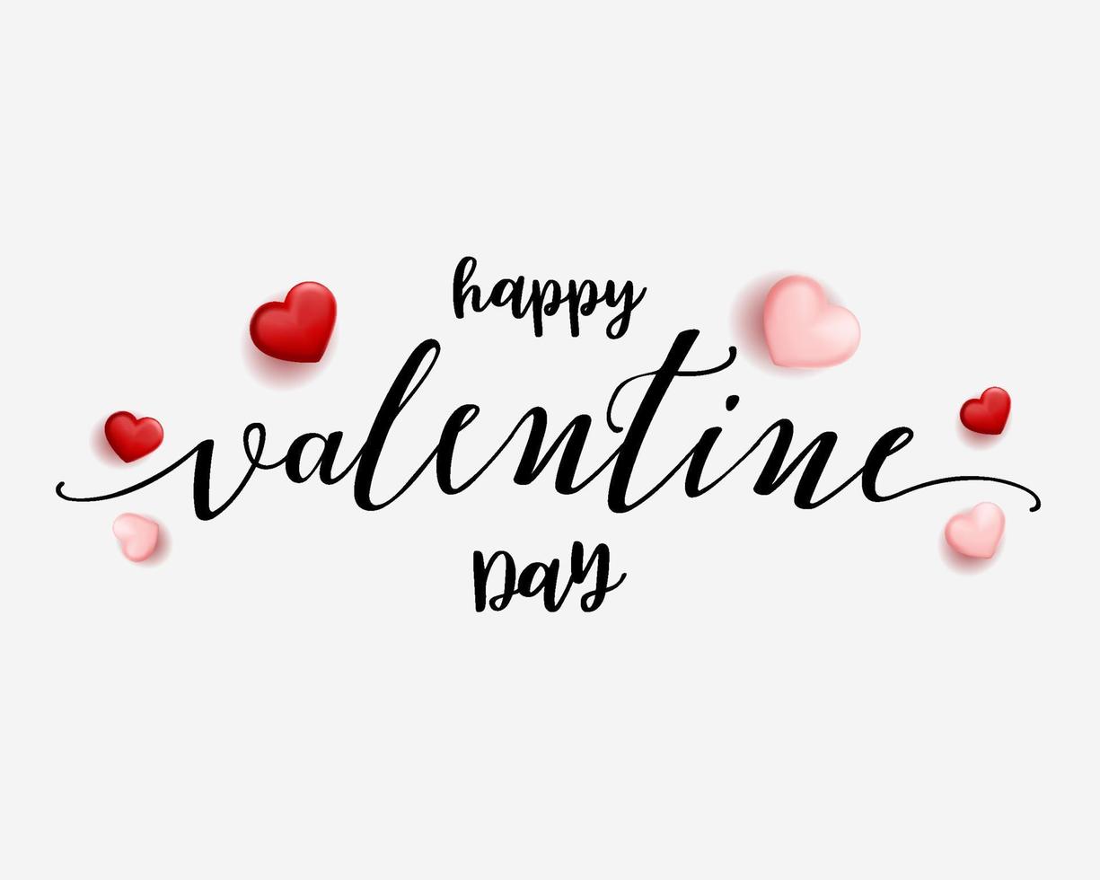 happy valentine day vector design isolated design. valentine lettering with red and pink hearts illustration