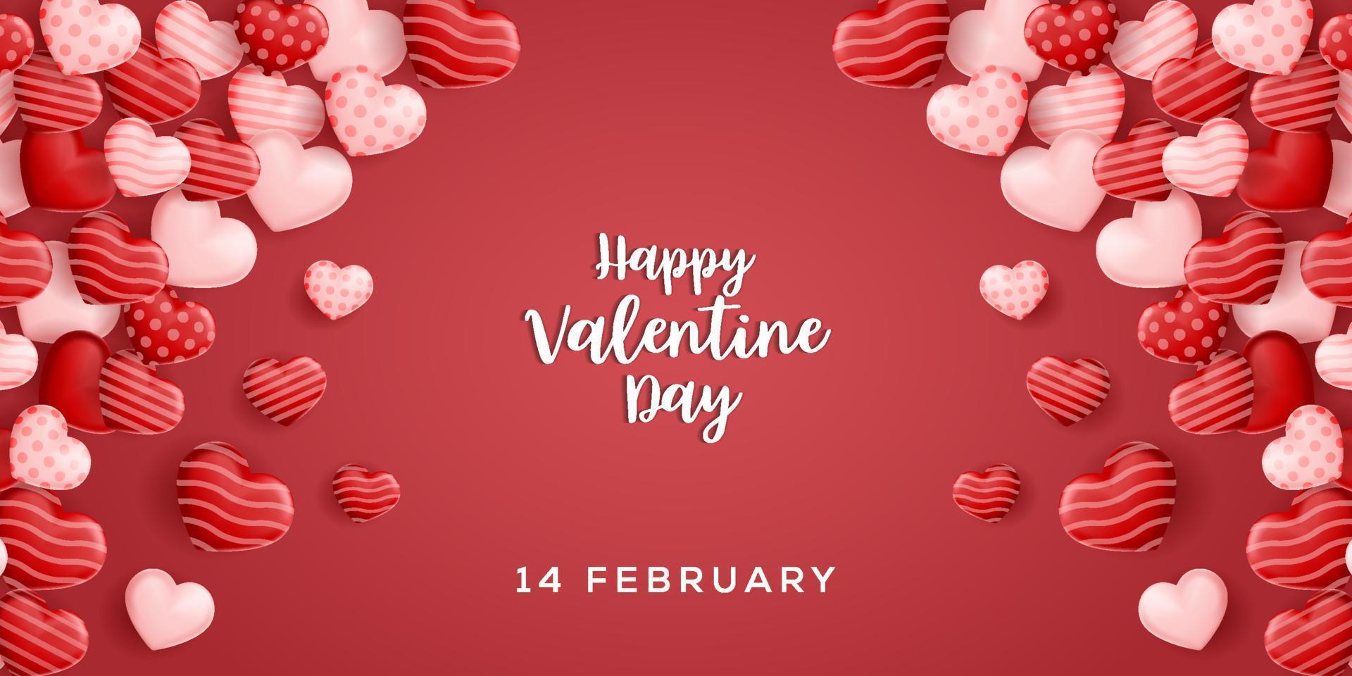 happy valentine day background vector design with many sweet hearts shape. 14 February valentine