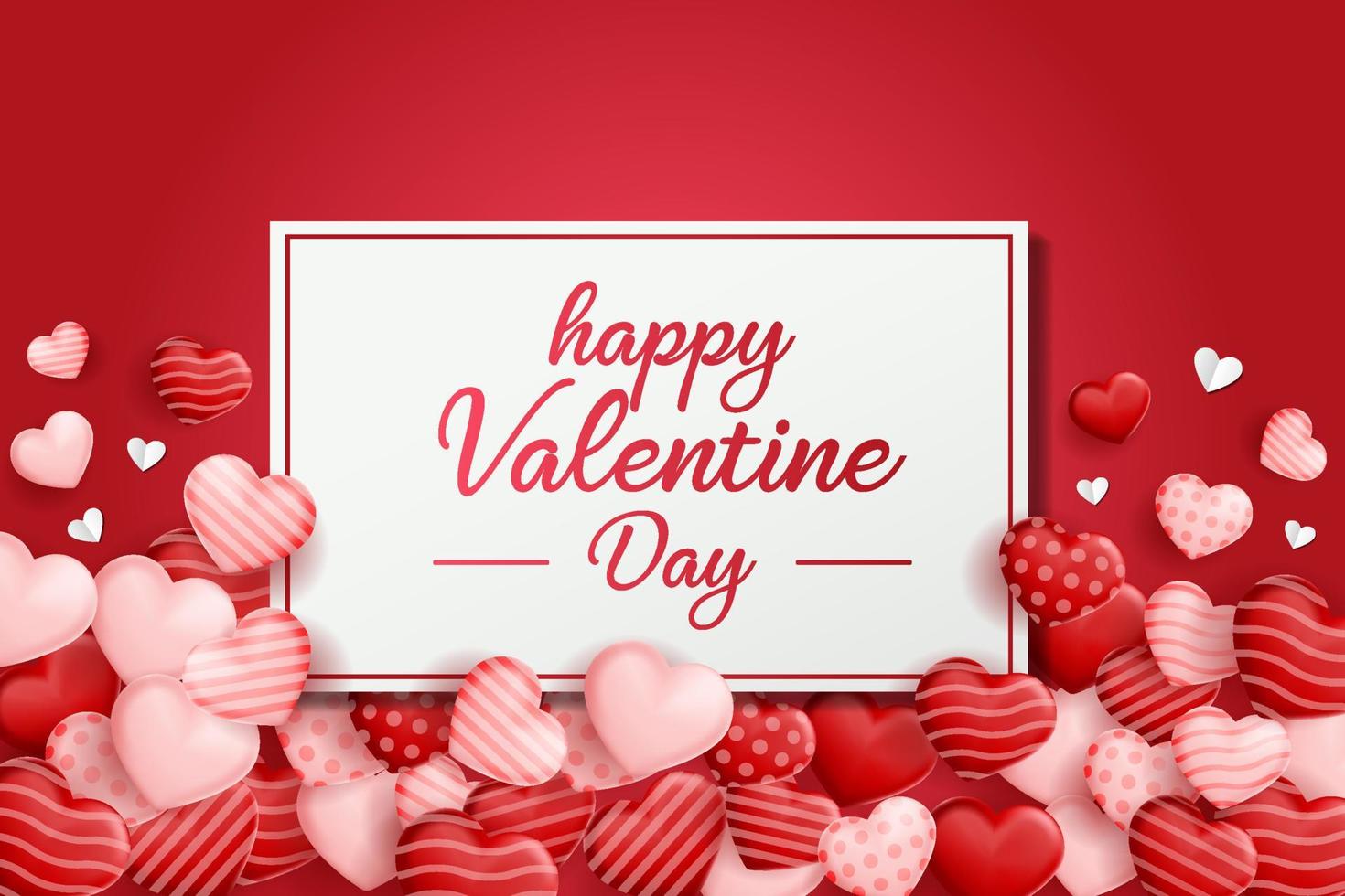 happy valentine day hearts background with square frame. valentine greeting card, banner, poster. red and pink hearts ornament. vector illustration design