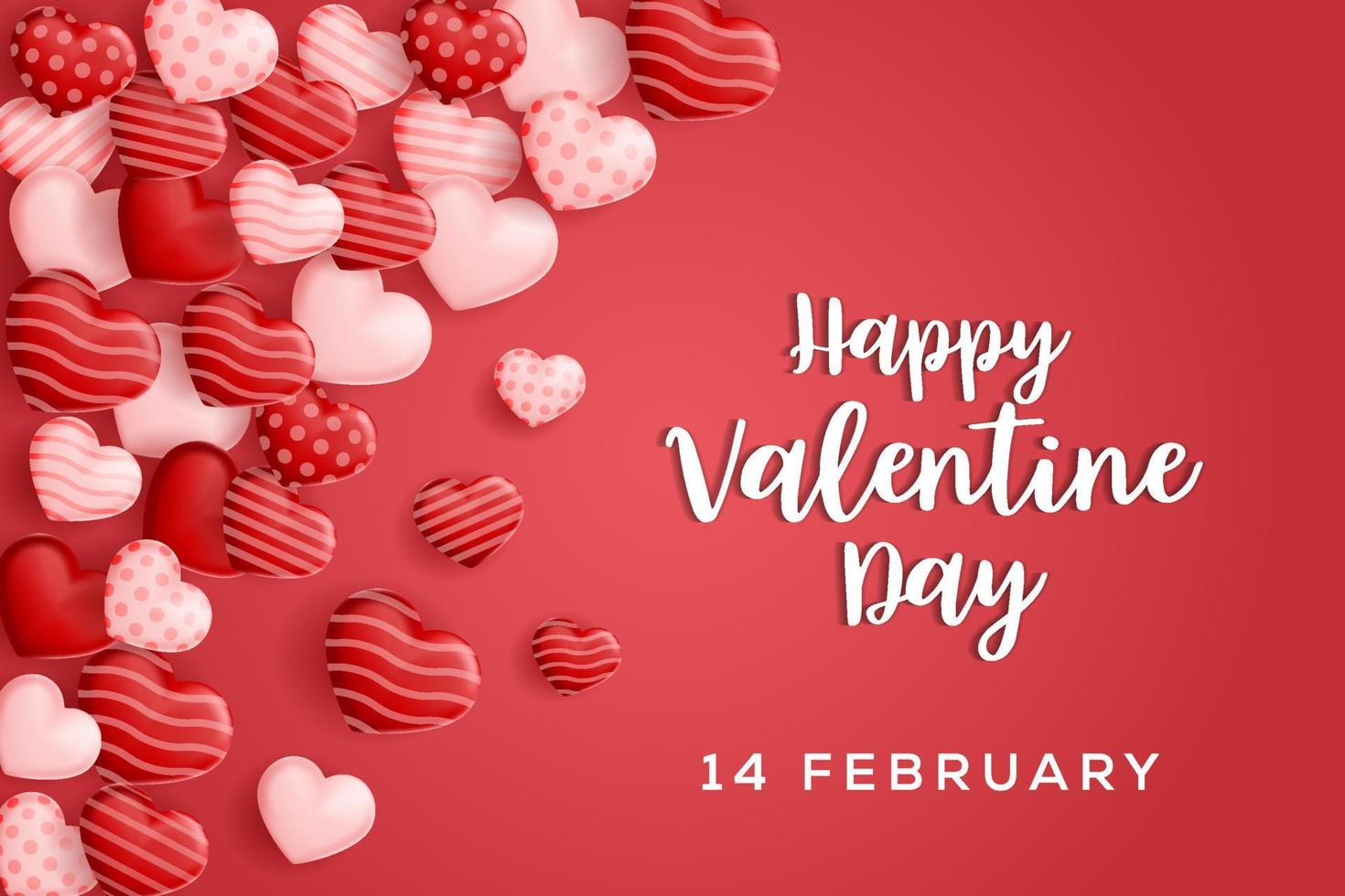 happy valentine day vector banner. valentine background with many hearts. valentine day greeting card. red hearts, white hearts. 14 february