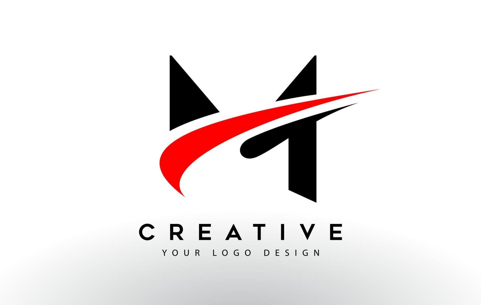 Black And Red Creative M Letter Logo Design with Swoosh Icon Vector. vector