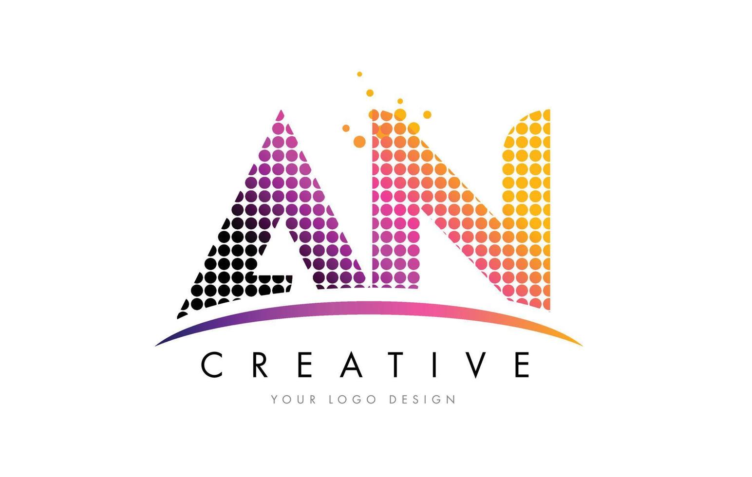 AN A N Letter Logo Design with Magenta Dots and Swoosh vector