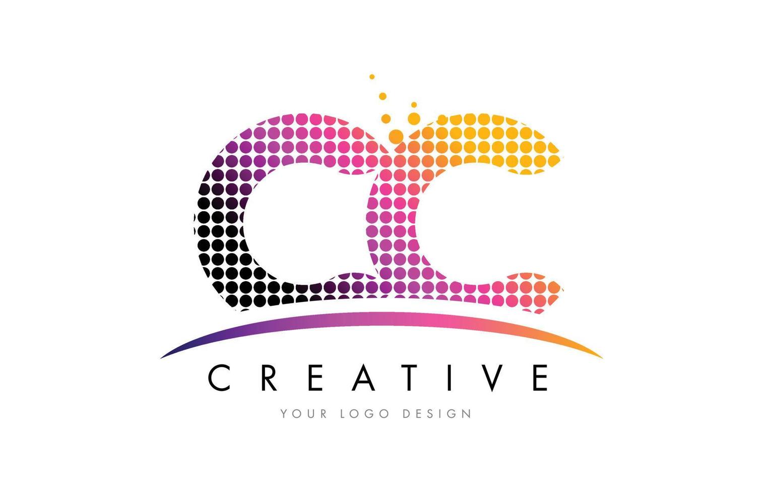 CC C C Letter Logo Design with Magenta Dots and Swoosh vector