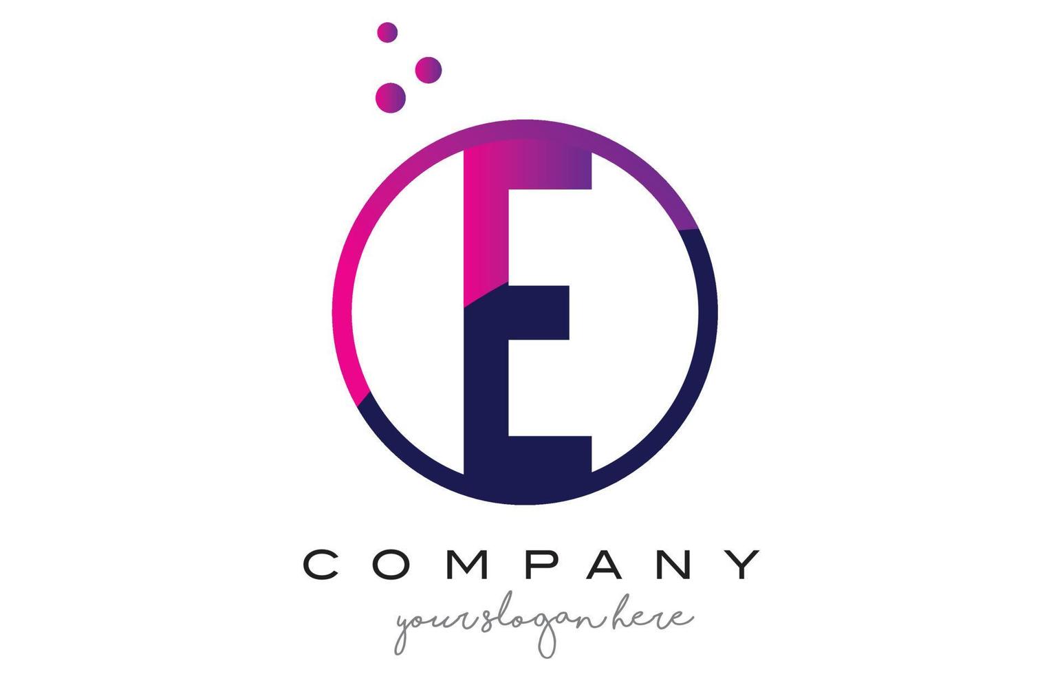E Circle Letter Logo Design with Purple Dots Bubbles vector