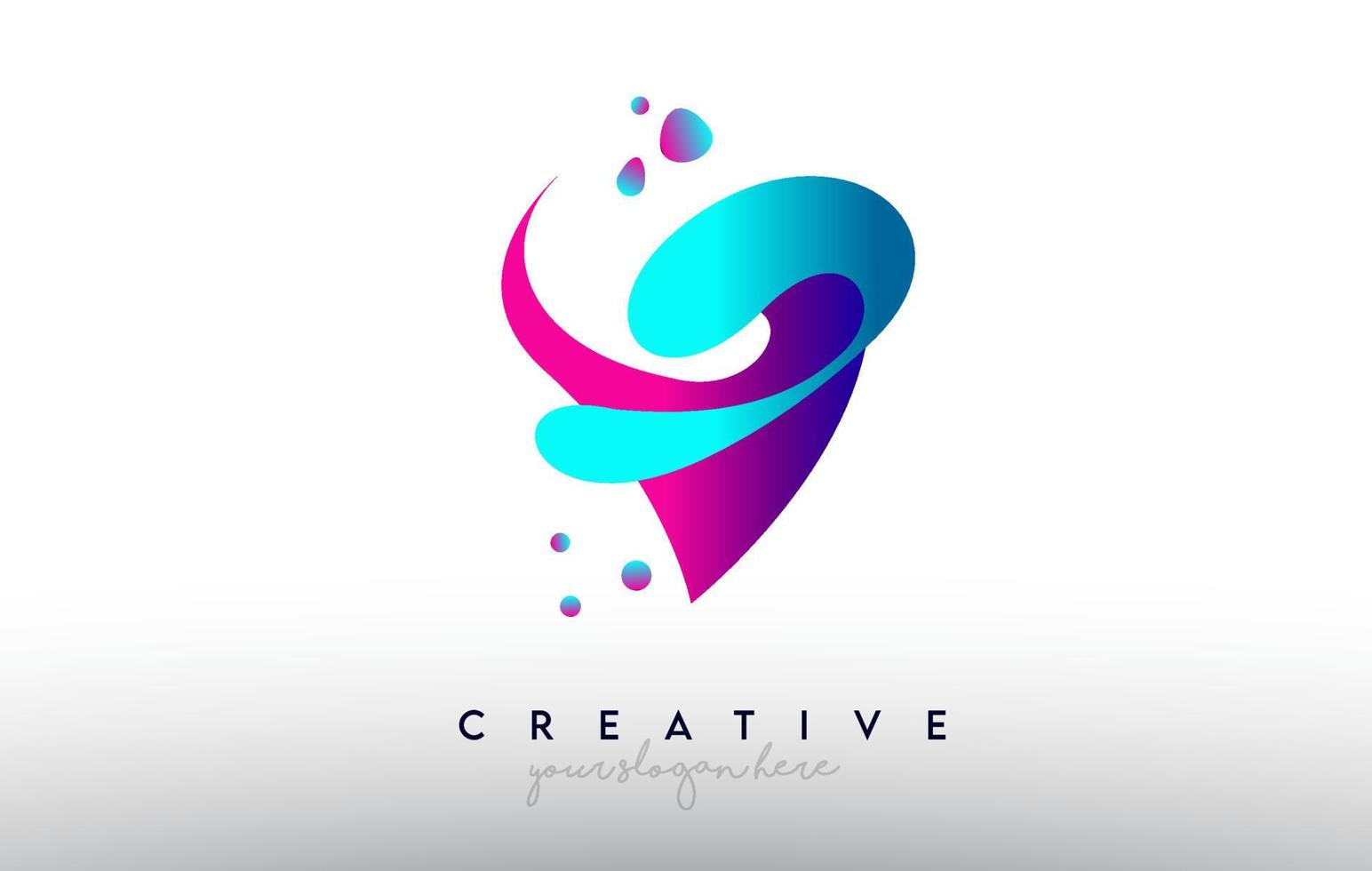 Logotipo de diseño de letra V. colores de letra de chicle arcoíris con puntos y formas creativas de colores fluidos vector