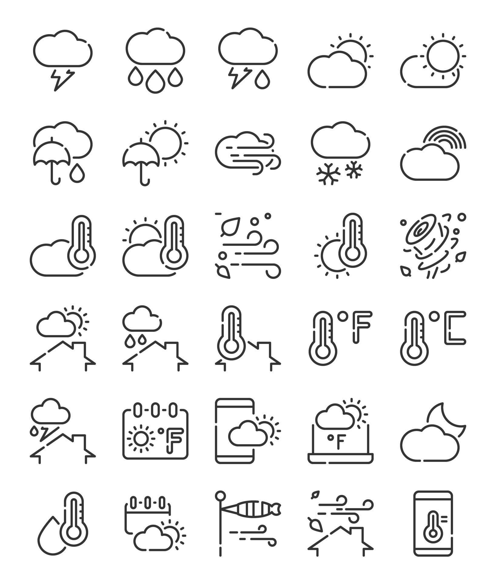 set of simple line weather icons 4825781 Vector Art at Vecteezy