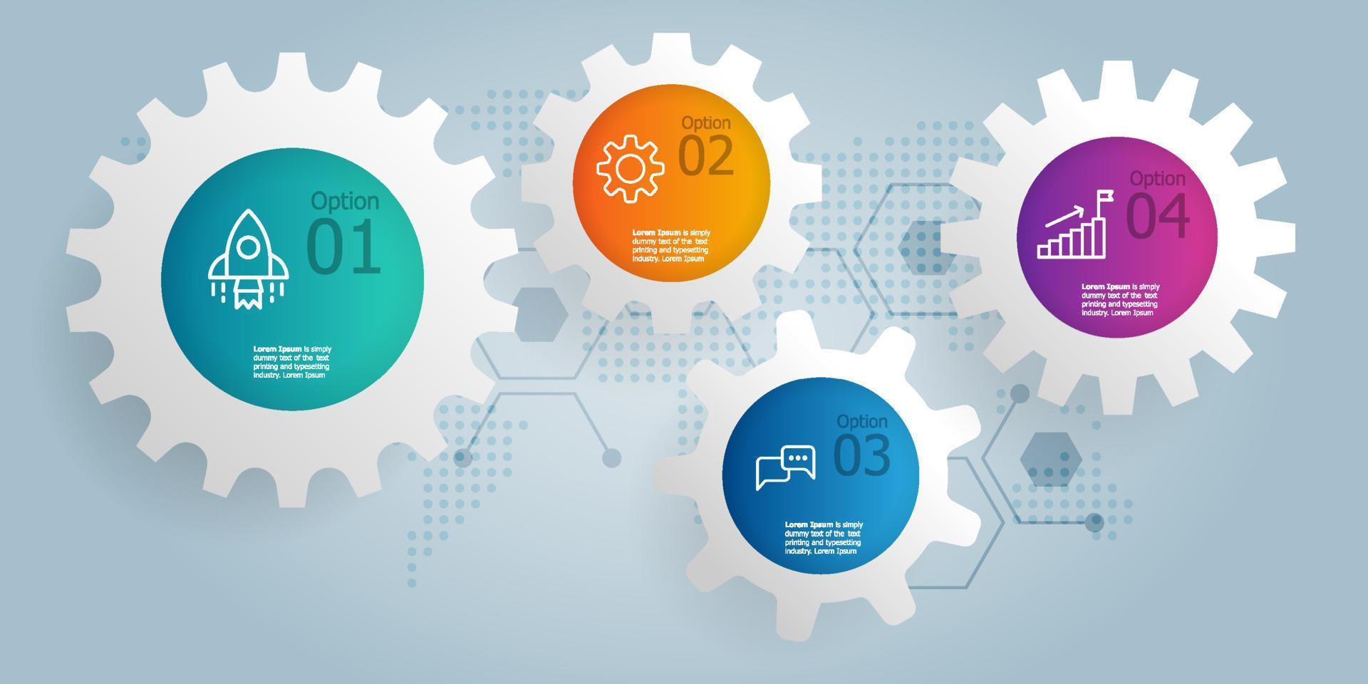 Presentación de infografías de rueda dentada de engranaje horizontal abstracto vector