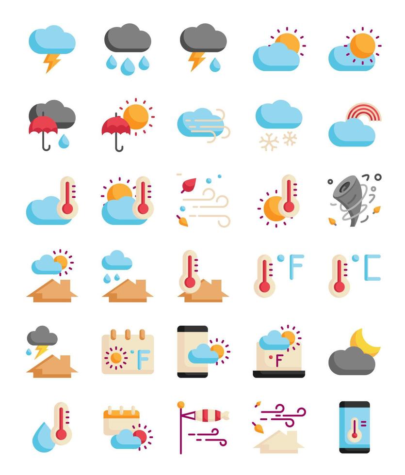 set of flat weather icons vector