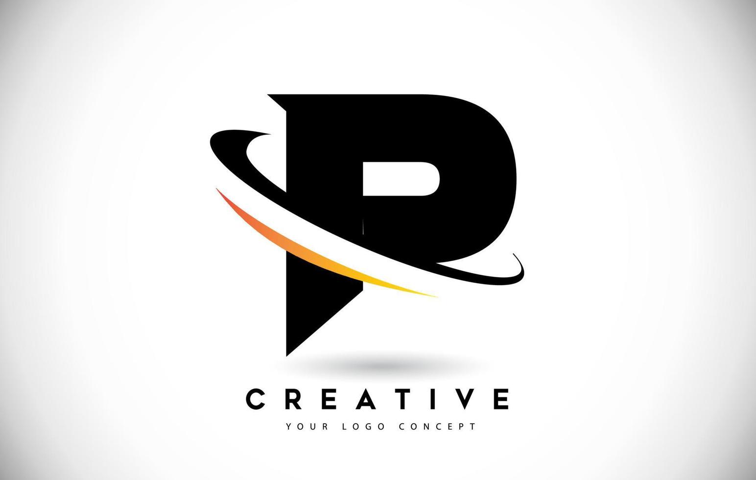 Logotipo de letra p swoosh con vector de icono de swoosh curvo creativo.