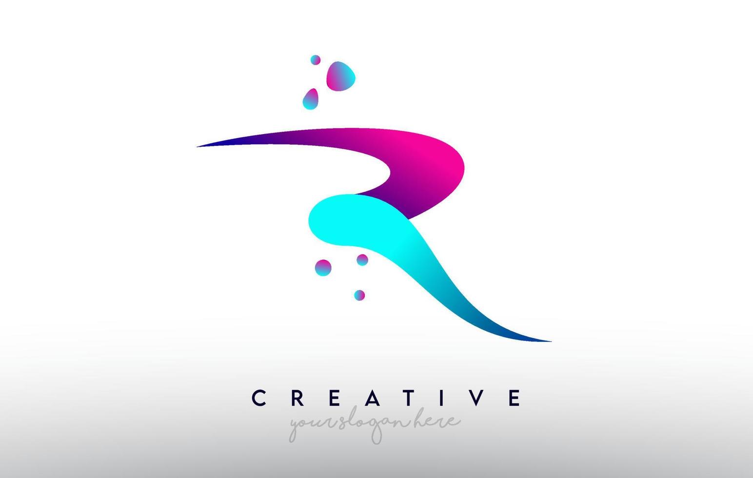 R Letter Design Logo. Rainbow Bubble Gum Letter Colors with Dots and Fluid Colorful Creative Shapes vector