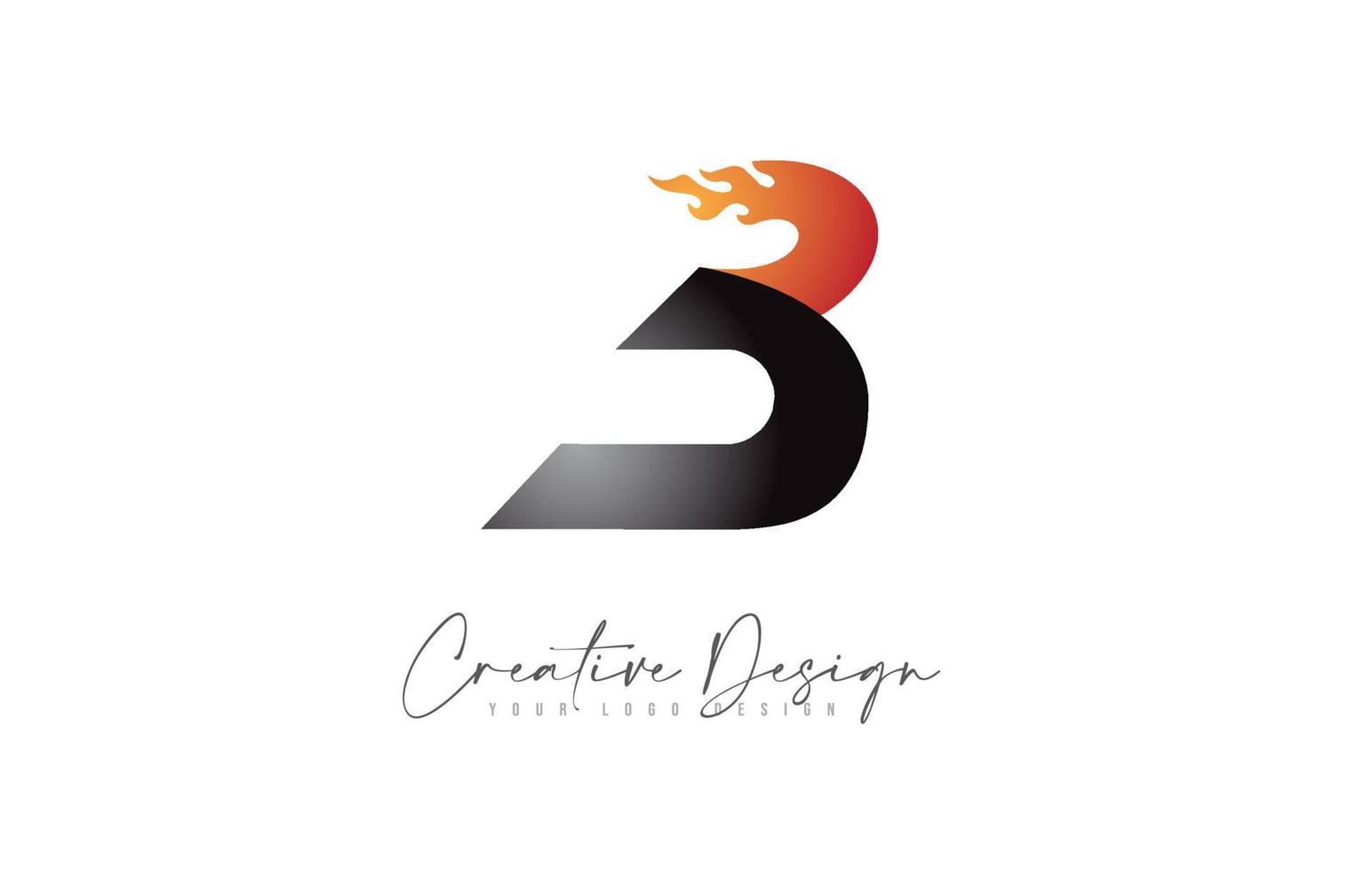 B Letter Design with Fire Flames and Orange color Vector. vector